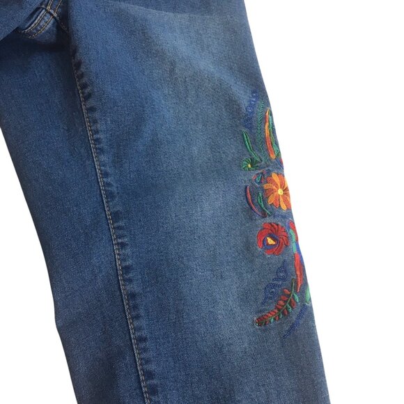 One5One Jeans Womens 10 Blue Embroidered Floral High Rise Stretch Skinny Pants - Picture 6 of 12